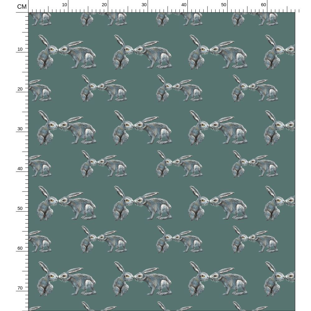 Kissing Hare Teals Fabric Prints