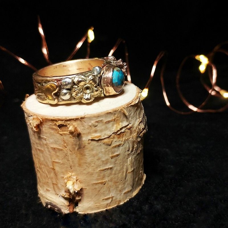 Turquoise Wildflowers Woodland Ring - Size T