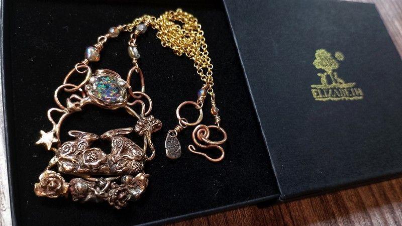 Kissing Hares Opal Moon Necklace - Elizabeth's Boutique