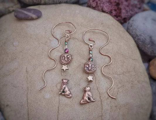 The Owl and the Pussy Cat Dangly Earrings - Elizabeth's Boutique
