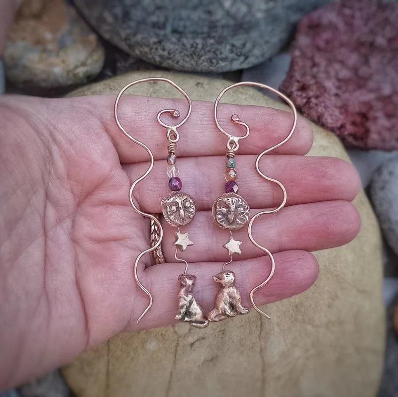 The Owl and the Pussy Cat Dangly Earrings - Elizabeth's Boutique
