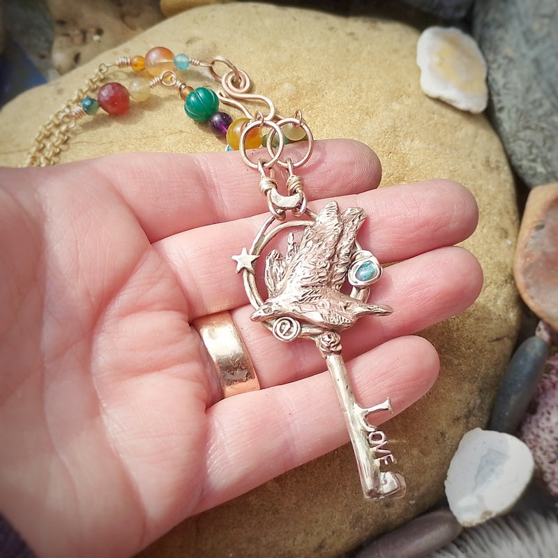 Raven Spirit of the Wilds Connection Key Long Necklace