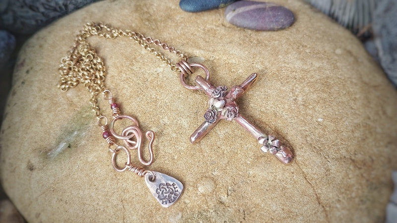 Oak Cross Floral Energy Necklace Pendant