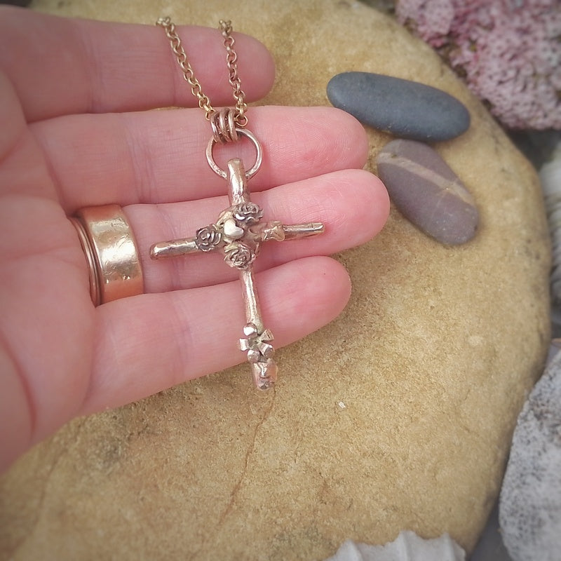 Oak Cross Floral Energy Necklace Pendant
