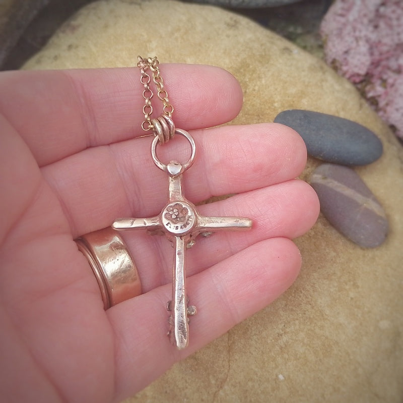 Oak Cross Floral Energy Necklace Pendant