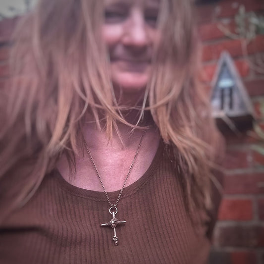 Oak Cross Floral Energy Necklace Pendant
