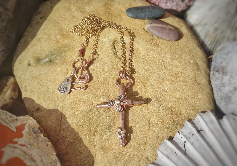 Oak Cross Floral Energy Necklace Pendant