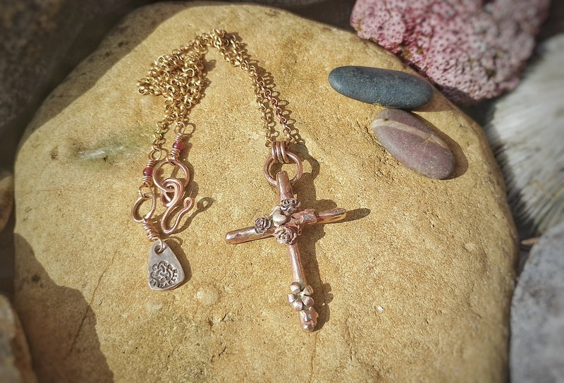 Oak Cross Floral Energy Necklace Pendant