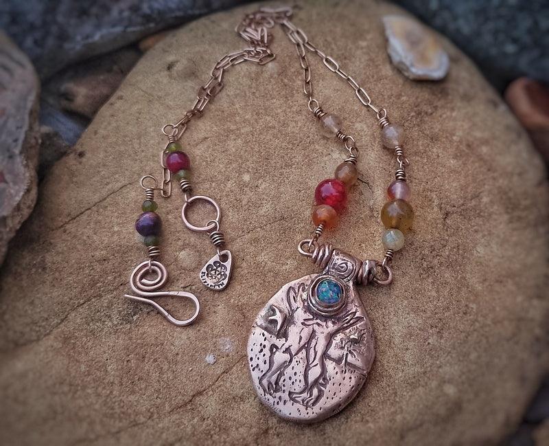 Boxing Hare Opal Necklace - Elizabeth's Boutique