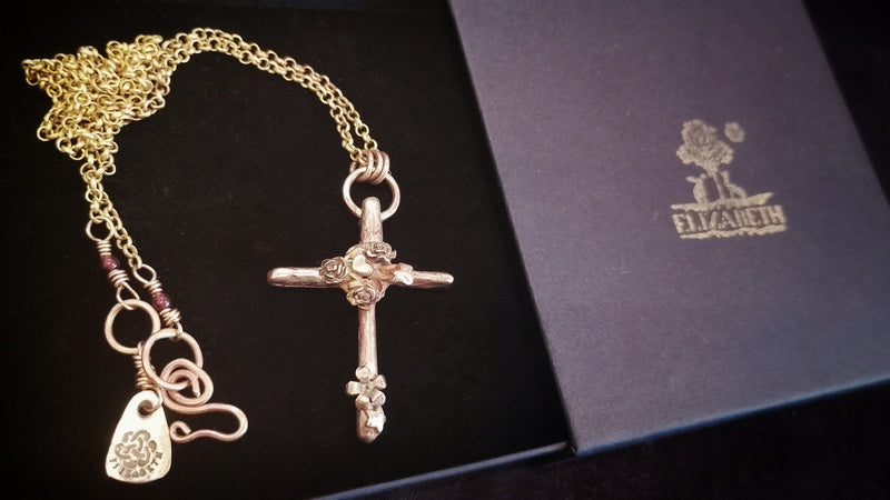 Oak Cross Floral Energy Necklace Pendant