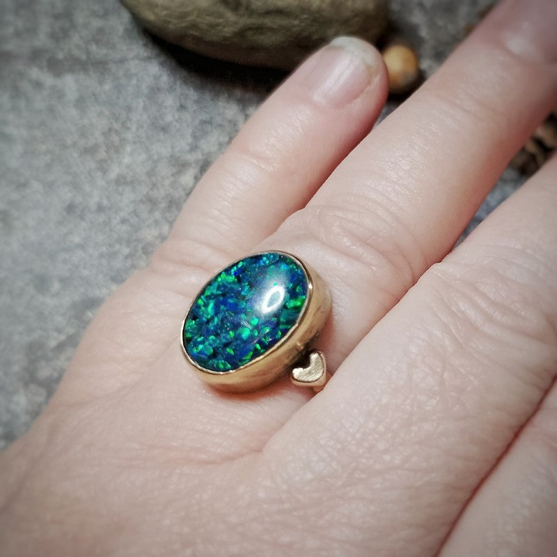 Opal Hearts Bronze Ring