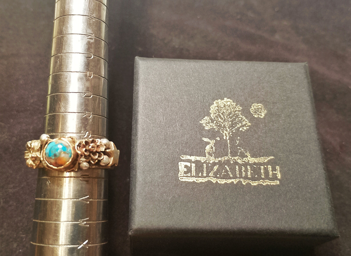Turquoise Wildflowers Woodland Ring - Size T
