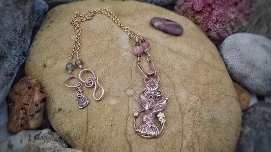 Starlit Dreamy Hare Necklace tourmaline rose quartz