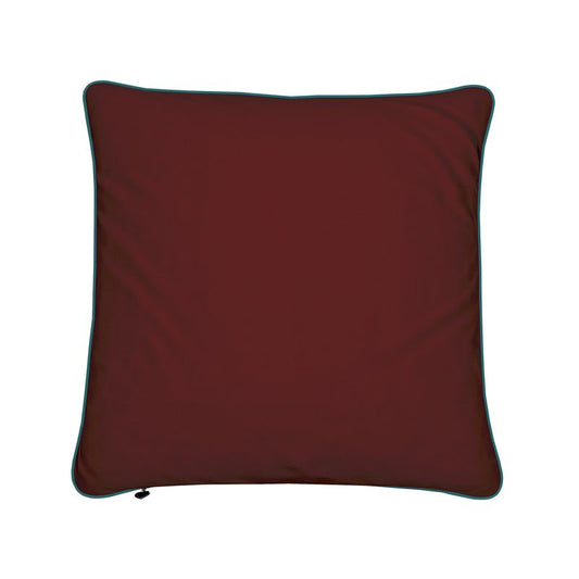 Brown pillow with a turquoise border on a white background