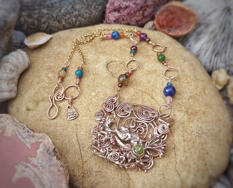 Spiral Leaping Hare Energy Nature Peridot Necklace