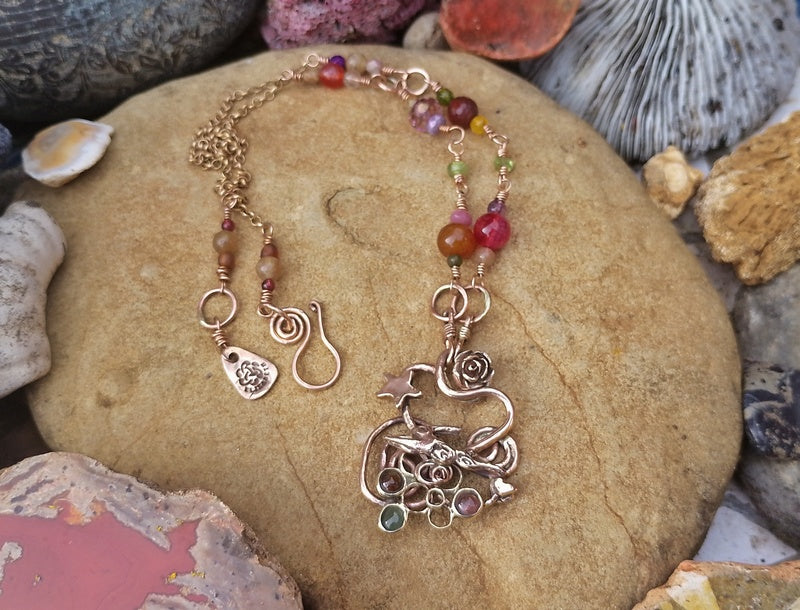 Spiral Leaping Hare Energy Nature Tourmaline Necklace