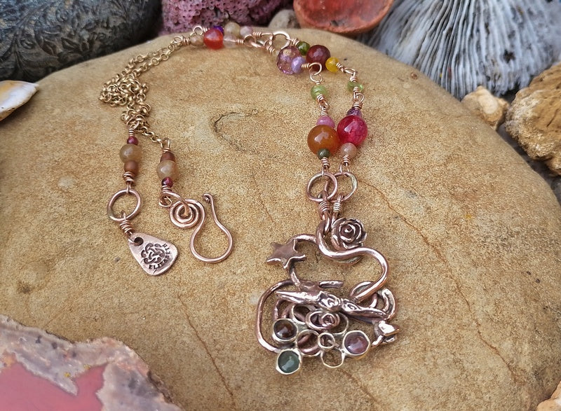 Spiral Leaping Hare Energy Nature Tourmaline Necklace
