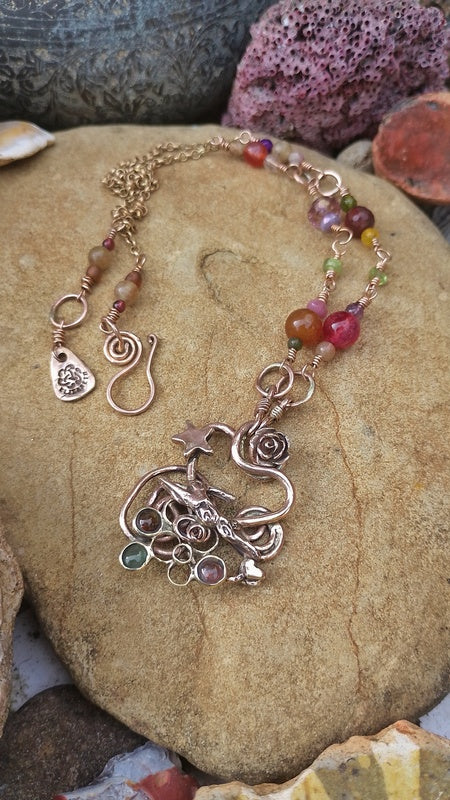 Spiral Leaping Hare Energy Nature Tourmaline Necklace