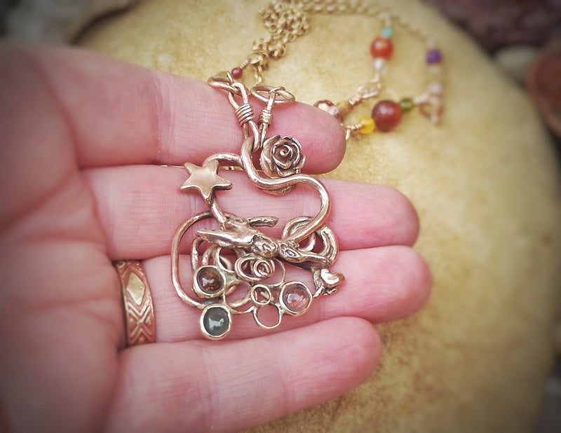 Spiral Leaping Hare Energy Nature Tourmaline Necklace