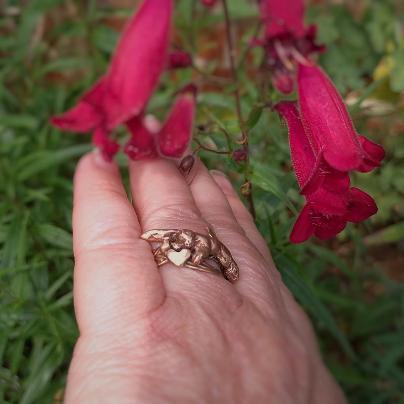 Bronze Slumbering in the Fields Love Hare Statement Ring