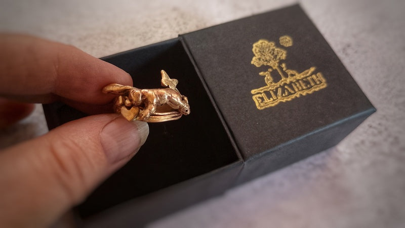 Bronze Slumbering in the Fields Love Hare Statement Ring