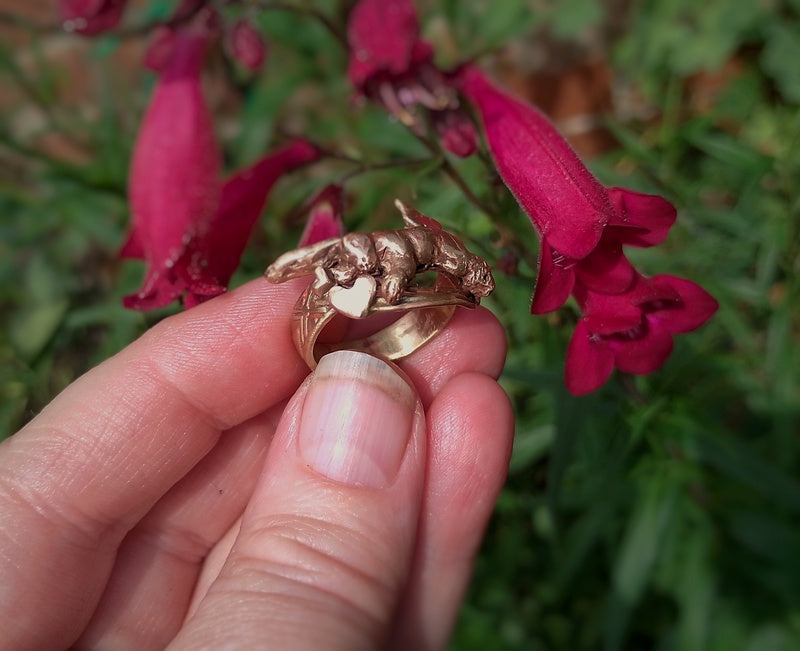 Bronze Slumbering in the Fields Love Hare Statement Ring