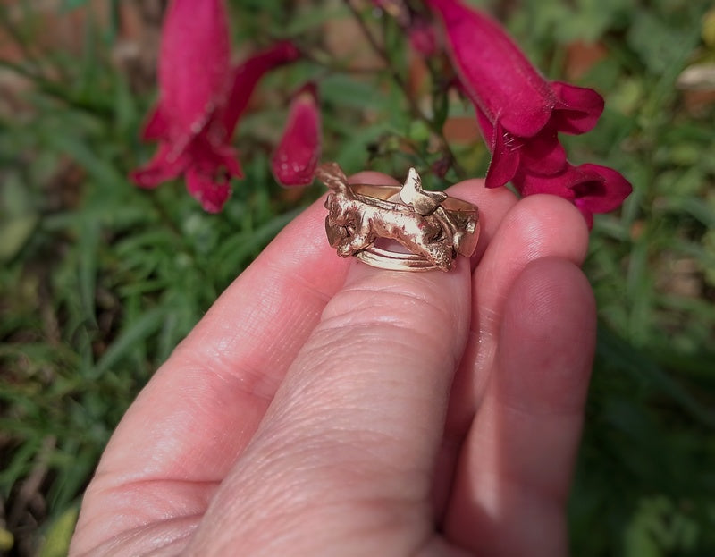 Bronze Slumbering in the Fields Love Hare Statement Ring