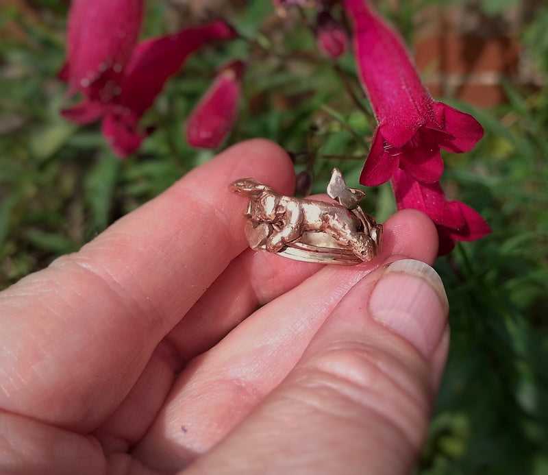 Bronze Slumbering in the Fields Love Hare Statement Ring