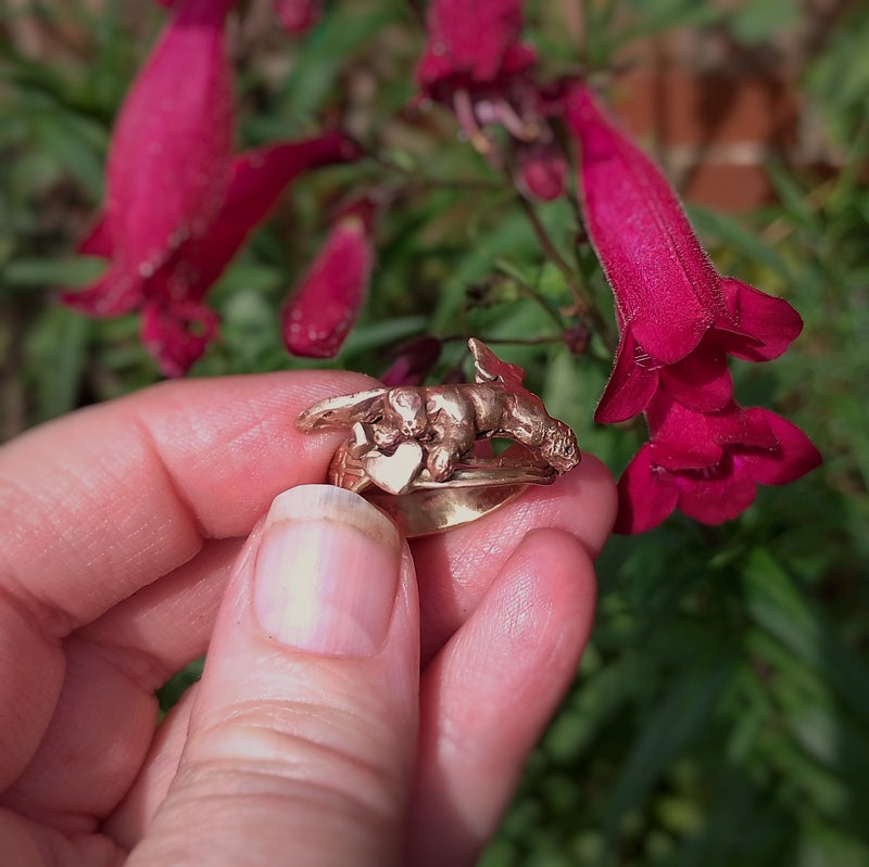 Bronze Slumbering in the Fields Love Hare Statement Ring