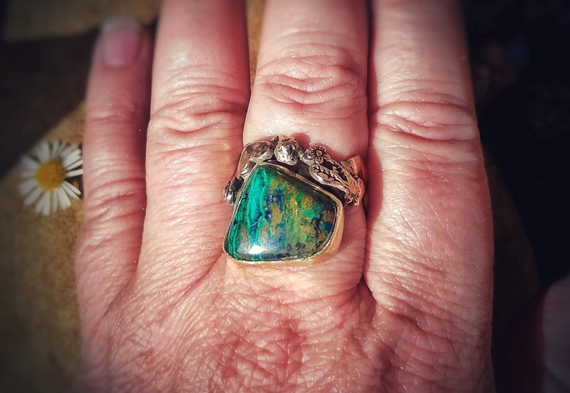 Out in the Fields Rustic Nature Stone of Heaven Bronze Ring