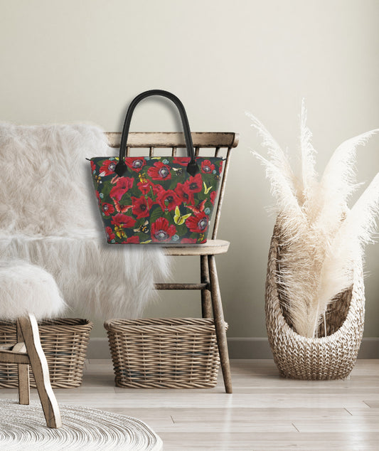 Poppy Wildlife Garden Bees Leather Handbag