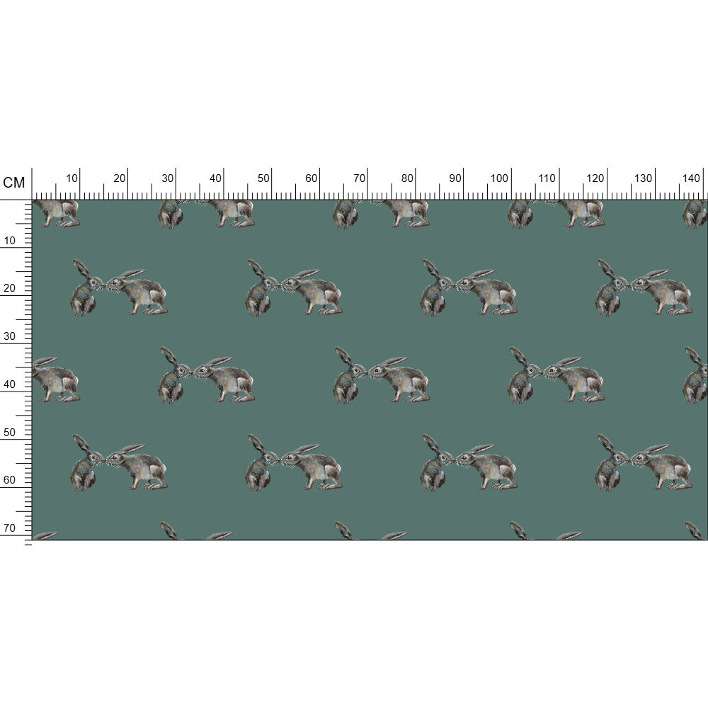 Kissing Hare Teals Fabric Prints