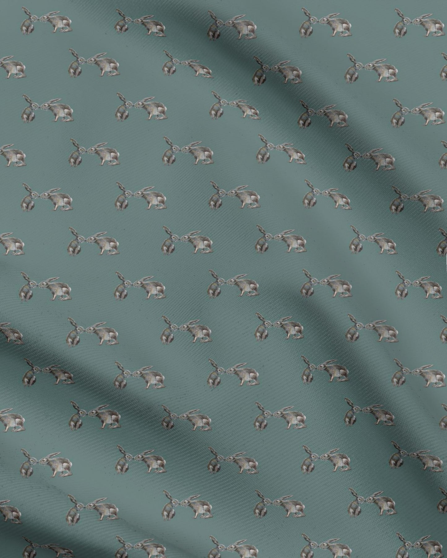 Kissing Hare Teals Fabric Prints