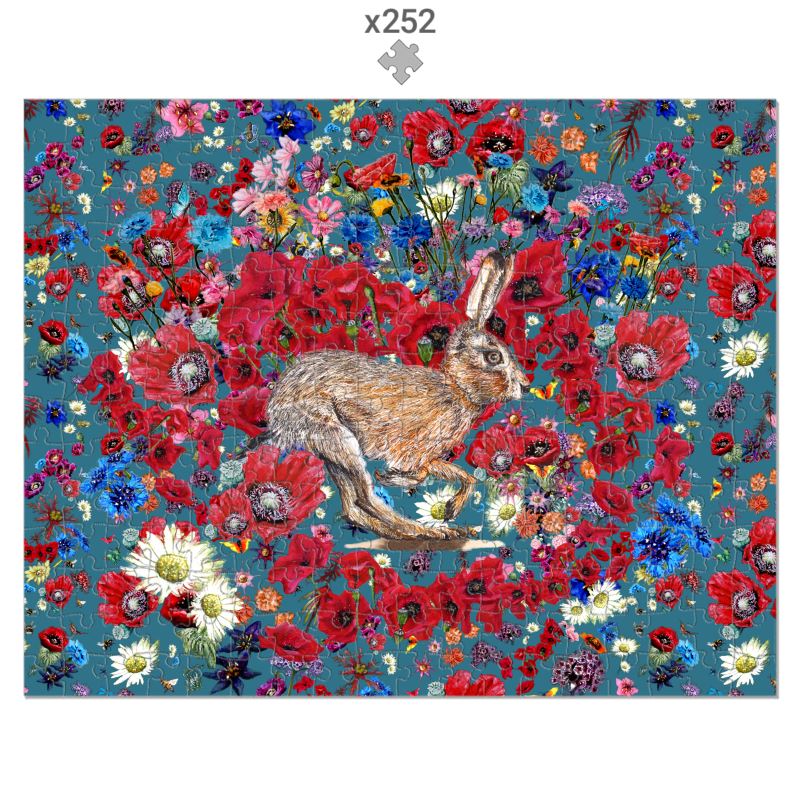 Wild Running Hare Floral Jigsaw