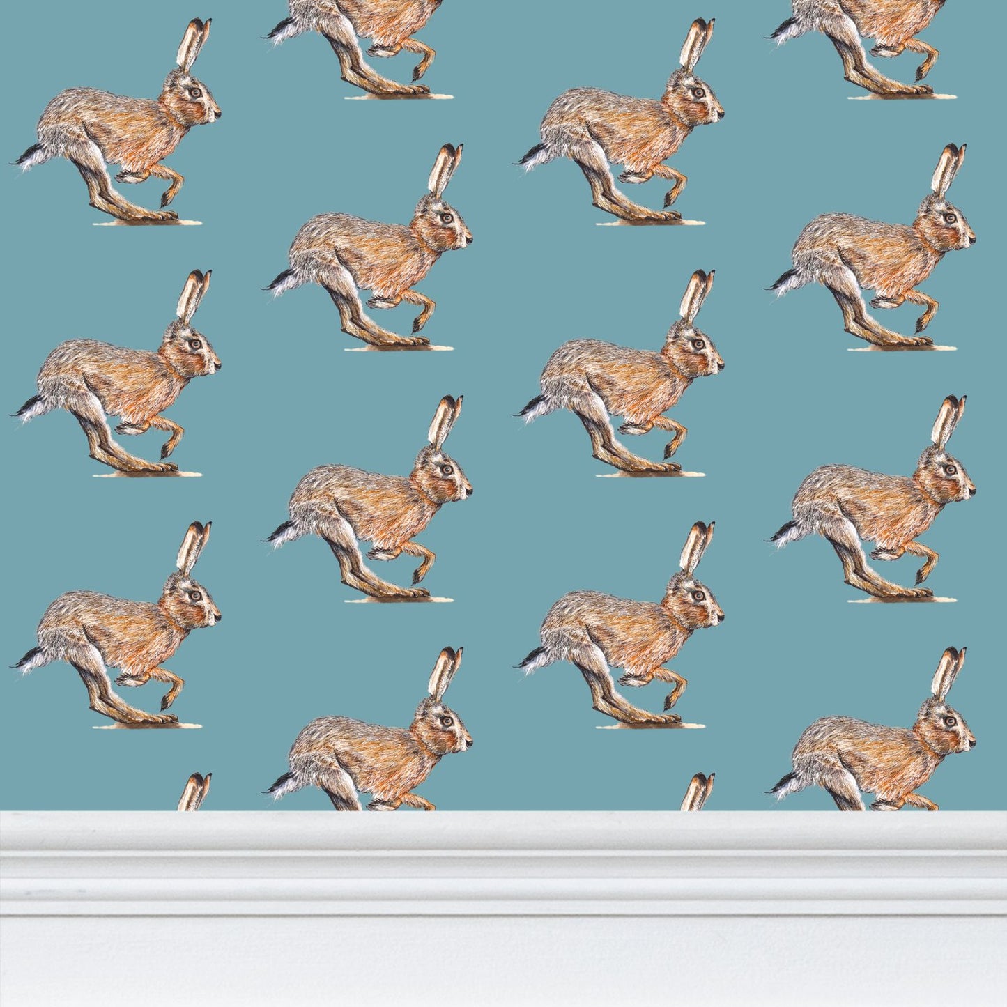 Running Wild Brown Hare Wallpaper Teals