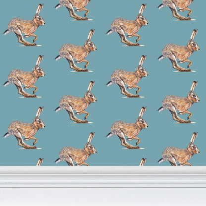 Running Wild Brown Hare Wallpaper Teals