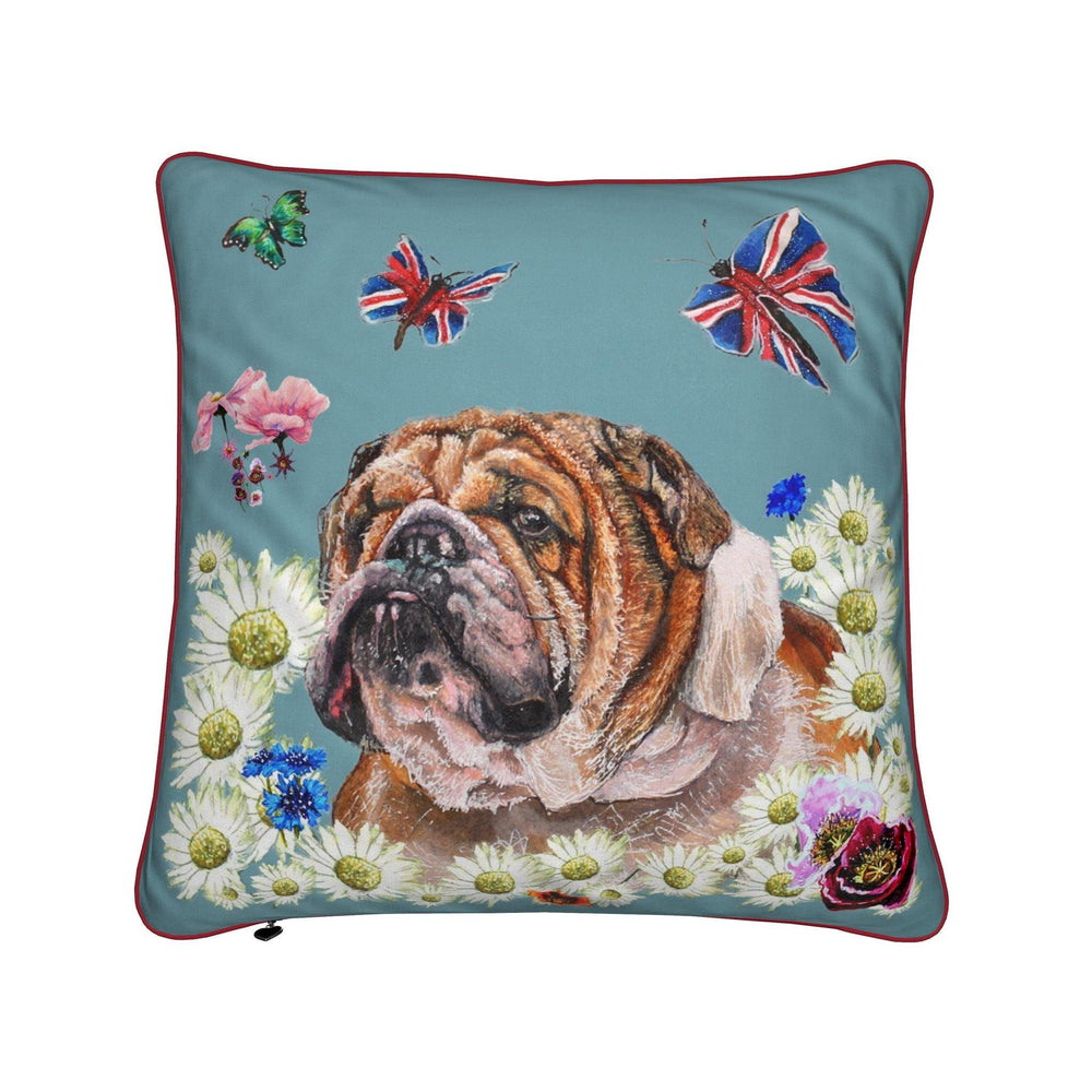 English Bulldog in the Daisies Velvet Cushion