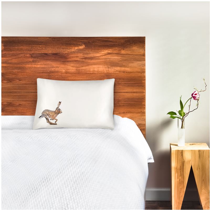Wild Brown Running Hare Silk Pillowcase Hare Preservation Elizabeth's Boutique Artist Designer