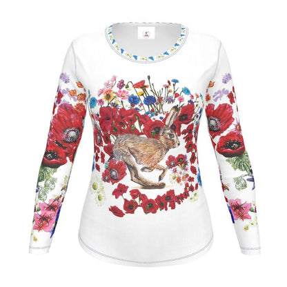 Running Wild Hare in Poppies White T-Shirt