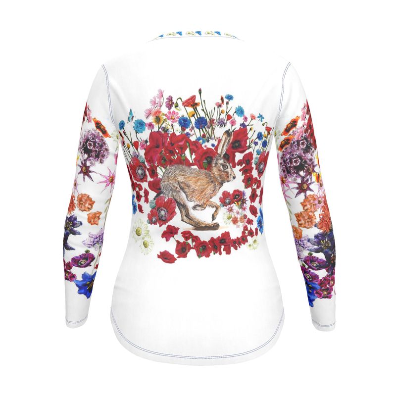 Running Wild Hare in Poppies White T-Shirt