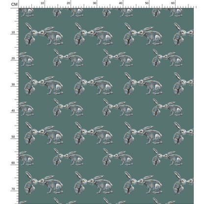 Kissing Hare Teals Fabric Prints