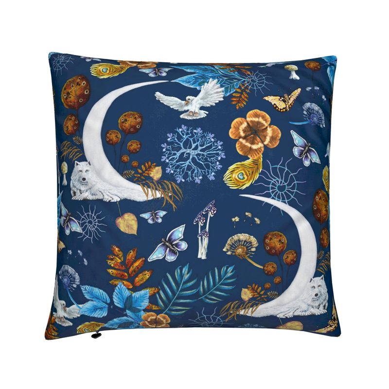 Wolf Crescent Moon Wisdom Velvet Cushion