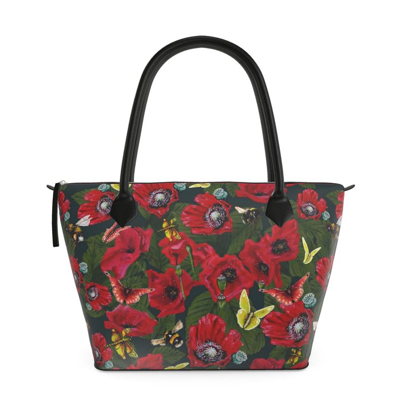 Poppy Wildlife Garden Bees Leather Handbag