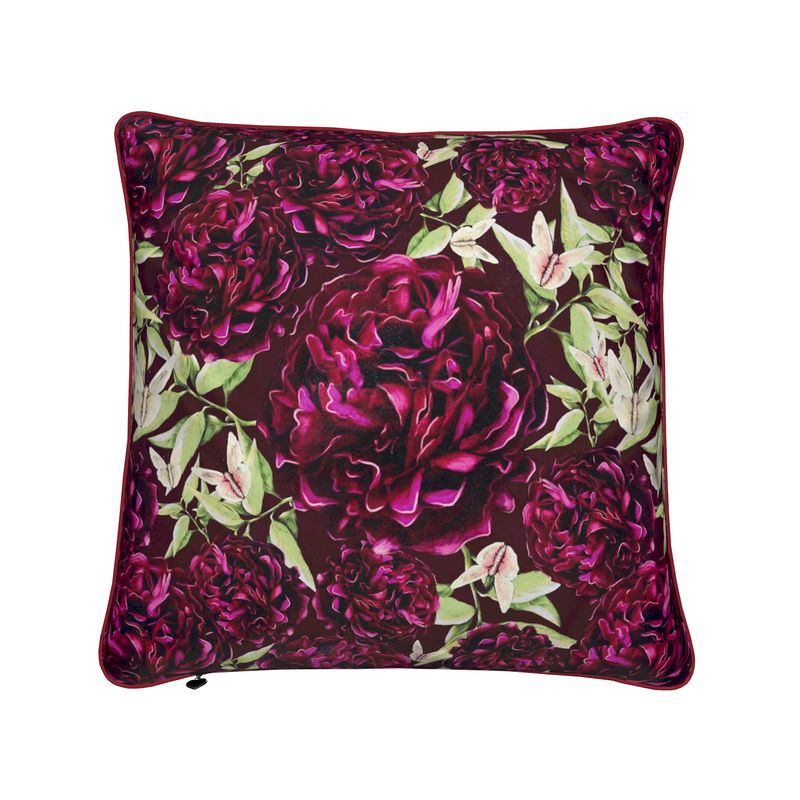 Dragonfly Peonies Velvet Cushion