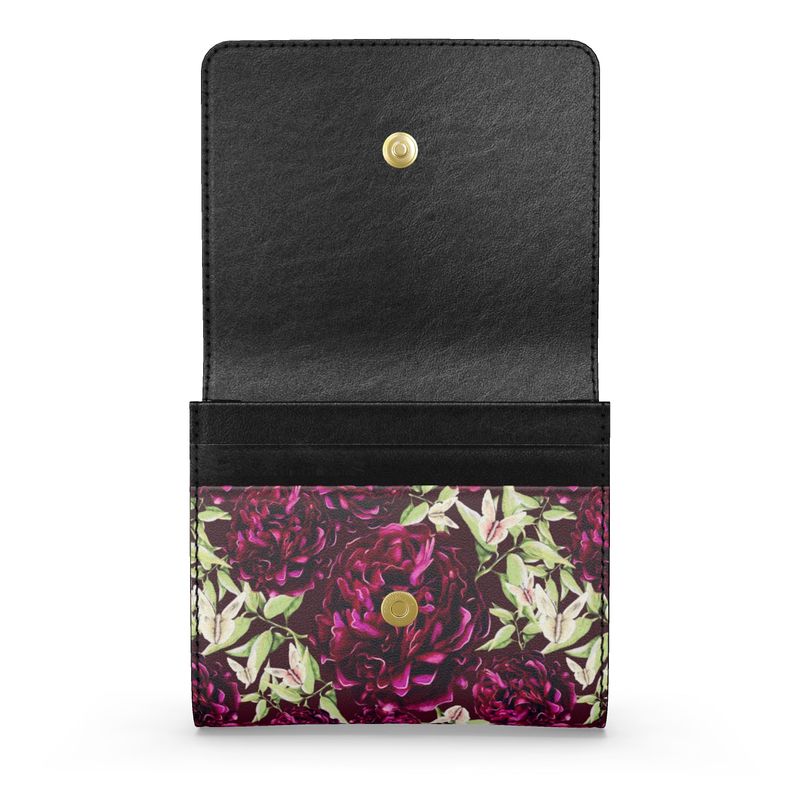 Peony Garden Small Leather Foldover Purse