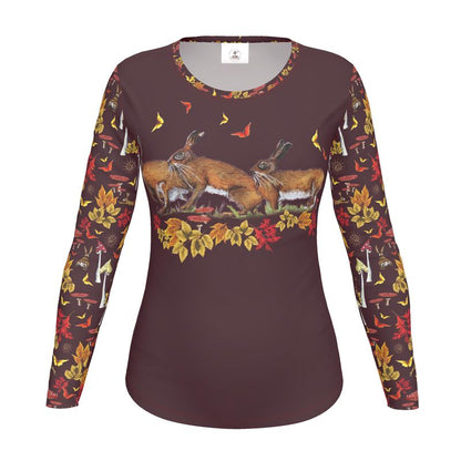 Hare Run with Butterflies at the Signs of Autumn Cotton T-shirt