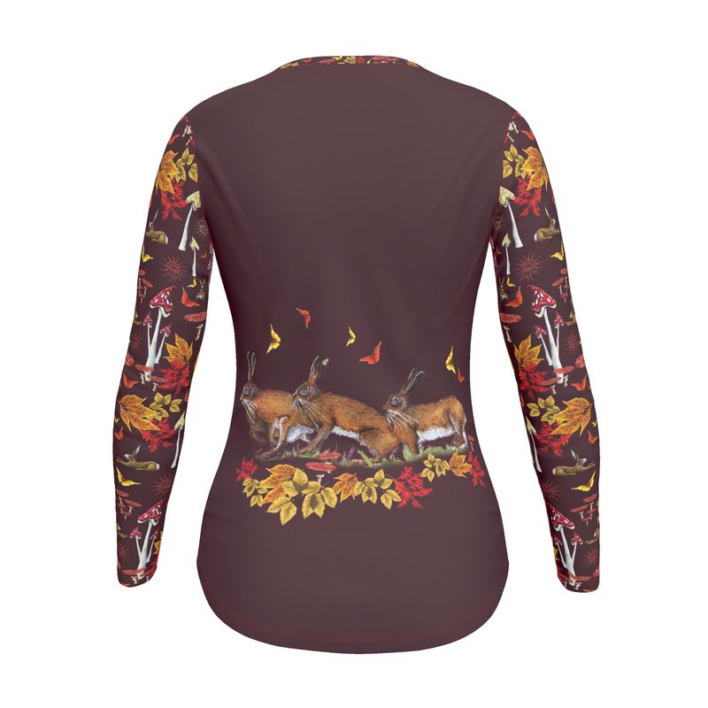 Hare Run with Butterflies at the Signs of Autumn Cotton T-shirt