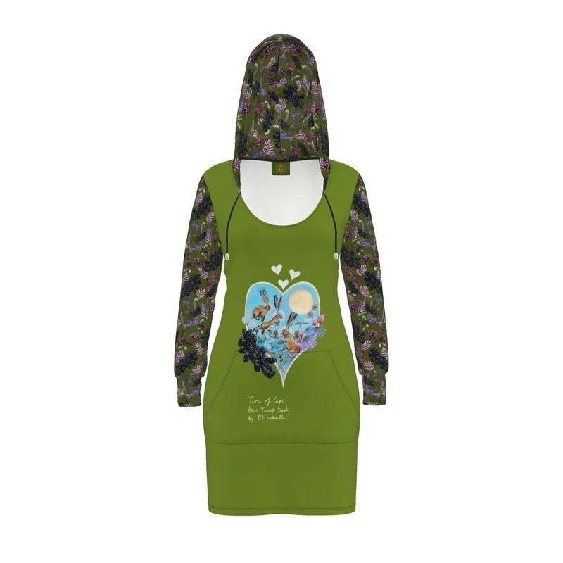 Three of Cups Hare Tarot Deck Hoodie Dress - Elizabeth's Boutique