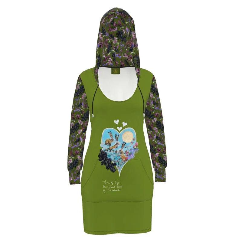 Three of Cups Hare Tarot Deck Hoodie Dress - Elizabeth's Boutique