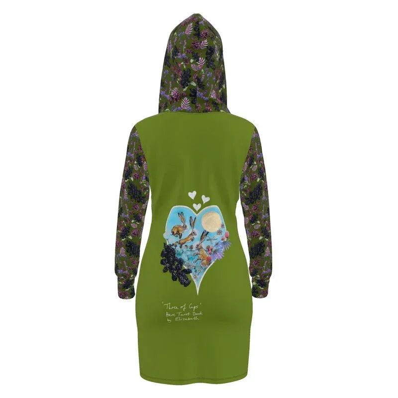 Three of Cups Hare Tarot Deck Hoodie Dress - Elizabeth's Boutique